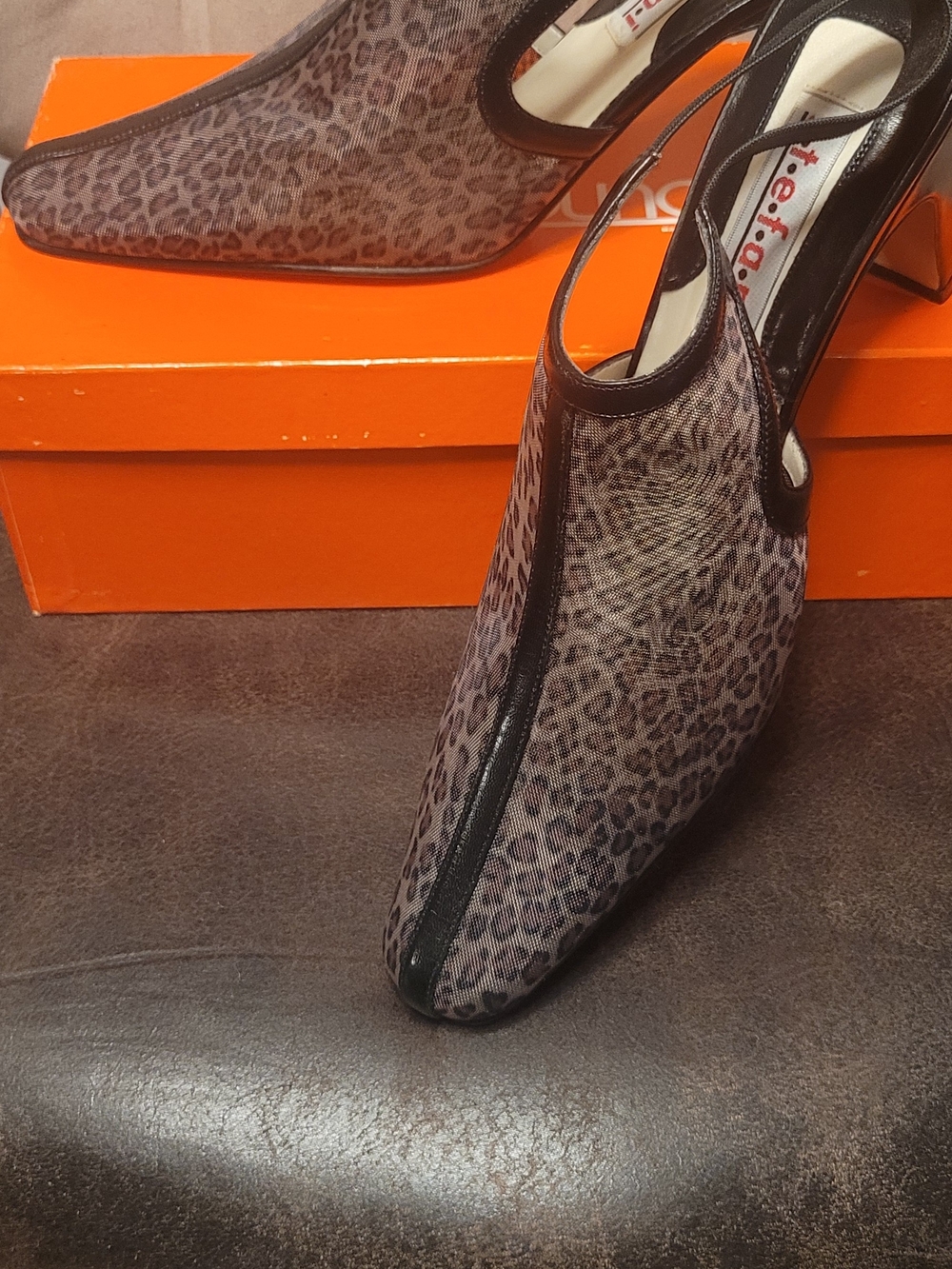 Leopard Print Pointed Slingback Heels in Taupe by Tefia